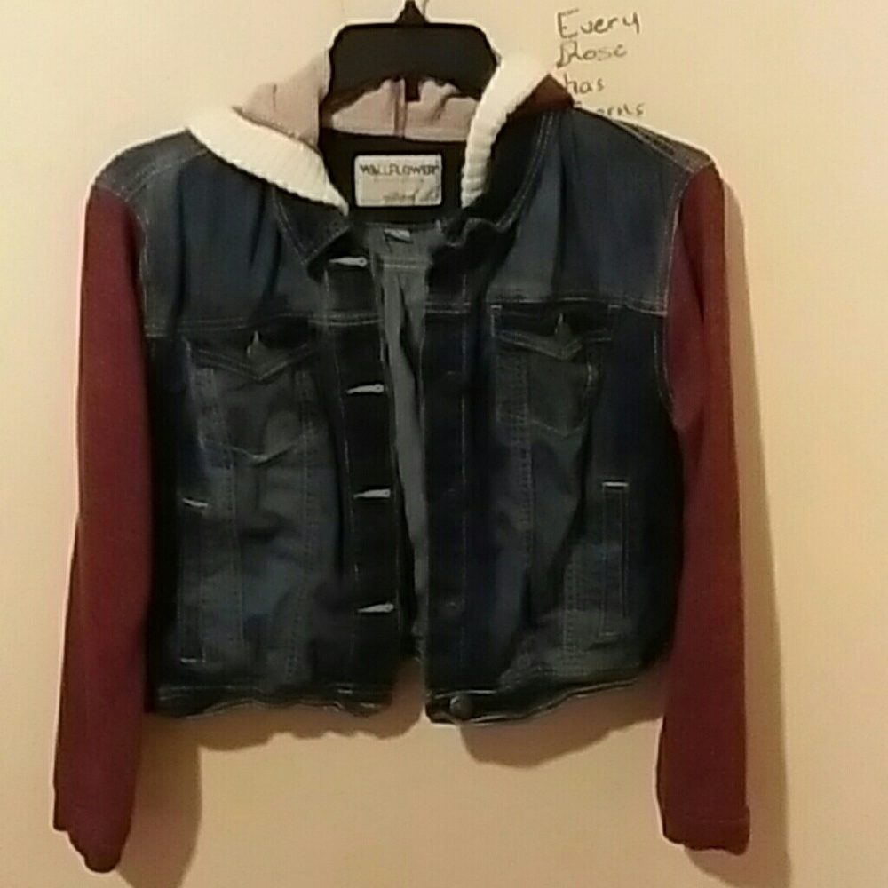 Denim & knit hooded jacket.  Girls xl